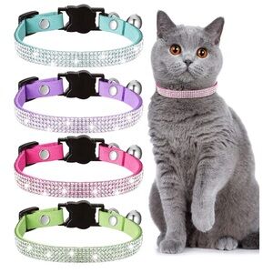 Set of 3 - Soft Velvet & Rhinestone Breakaway Cat Collars with Bell